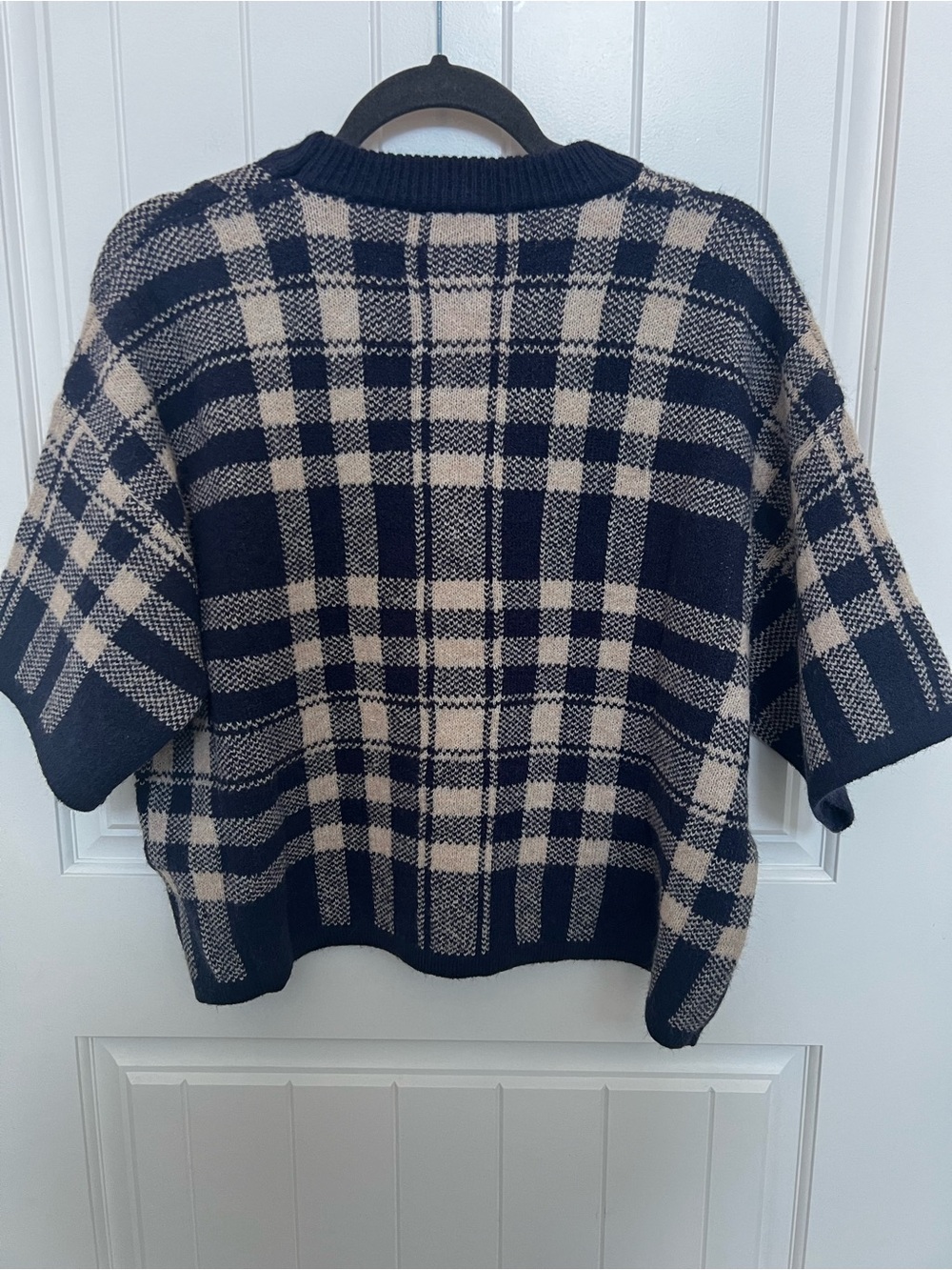 NWT Entro Navy & Cream Plaid Short Sleeve Sweater | Size L - Picture 6 of 8